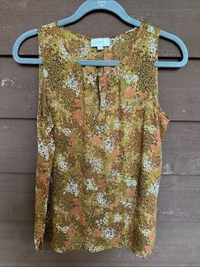 LOFT Olive Mustard Floral Sleeveless Top size Medium